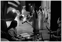 Sichuan opera performers and musicians seen from the backstage. Chengdu, Sichuan, China ( black and white)
