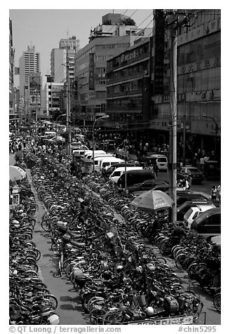 Bicycle parking lot. Chengdu, Sichuan, China (black and white)
