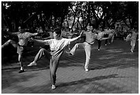 Collective exercise gymnastics, Liuha Park. Guangzhou, Guangdong, China (black and white)