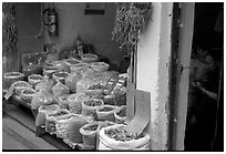 Herbs and fungus for sale in the extended Qingping market. Guangzhou, Guangdong, China (black and white)