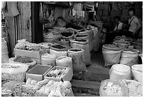 Dried foods for sale in the extended Qingping market. Guangzhou, Guangdong, China ( black and white)