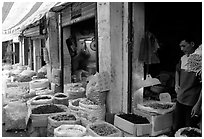 Dried food items for sale in the extended Qingping market. Guangzhou, Guangdong, China (black and white)