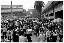 Crowds waiting outside the main train station. Guangzhou, Guangdong, China ( black and white)