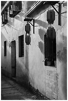Wall with lanterns. Hongcun Village, Anhui, China ( black and white)