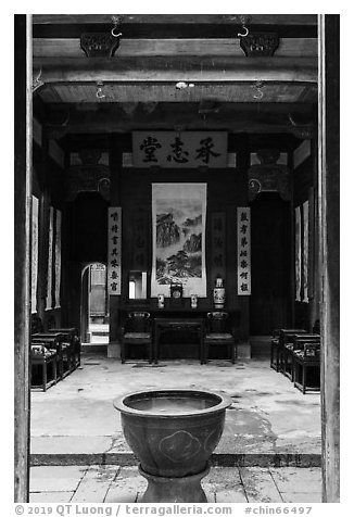 Inside Chengzhi Hall. Hongcun Village, Anhui, China (black and white)