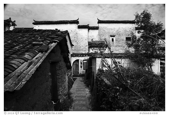 Back street and yard. Hongcun Village, Anhui, China (black and white)