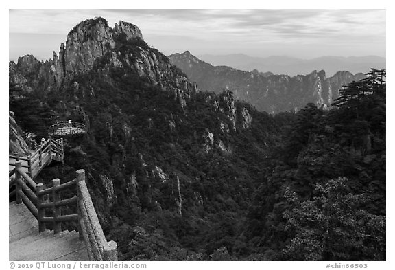 Trail. Huangshan Mountain, China (black and white)