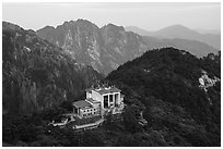 Cable car and station. Huangshan Mountain, China ( black and white)