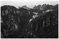 Hotels perched near montaintop. Huangshan Mountain, China ( black and white)