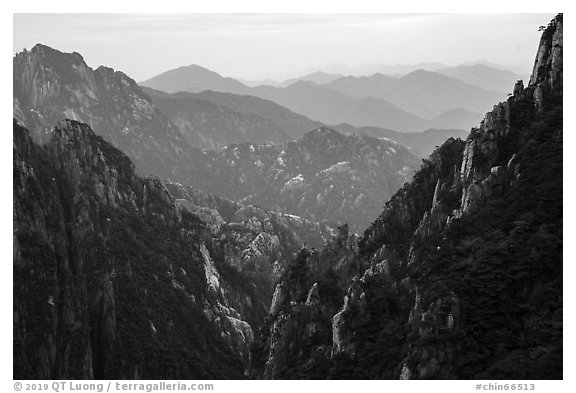 Ridges. Huangshan Mountain, China (black and white)
