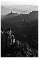Spires and distant ridges. Huangshan Mountain, China ( black and white)