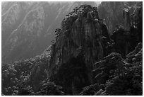 Granite peaks with pines. Huangshan Mountain, China ( black and white)