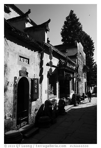 Street with shadows. Xidi Village, Anhui, China (black and white)