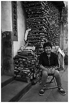 Wood seller. Xidi Village, Anhui, China ( black and white)