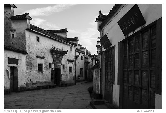 Historic buildings. Xidi Village, Anhui, China (black and white)