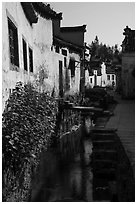 Front stream in village street. Xidi Village, Anhui, China ( black and white)