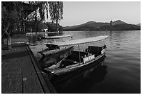 Boats and Leifeng Pagoda, West Lake. Hangzhou, China ( black and white)