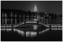 Long Bridge and Leifeng Pagoda at night, West Lake. Hangzhou, China ( black and white)