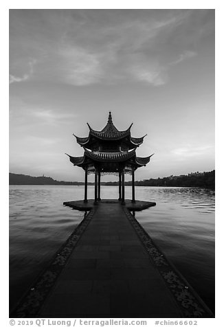 Jixianting at sunrise, West Lake. Hangzhou, China (black and white)