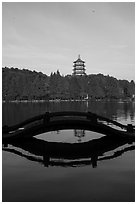 Long Bridge and Leifeng Pagoda, morning, West Lake. Hangzhou, China ( black and white)