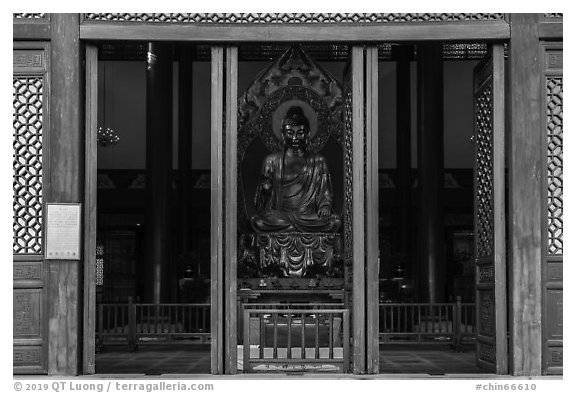 Buddha Statue, Upper Jingci Temple. Hangzhou, China (black and white)