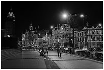 Bund Colonial buildings illuminated at night. Shanghai, China ( black and white)