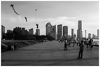 Kites flying above the Bund. Shanghai, China ( black and white)