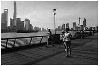 Runners on the Bund. Shanghai, China ( black and white)