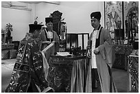 Priests officing, Dajing Taoist temple. Shanghai, China ( black and white)