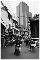 Old street and modern tower. Shanghai, China ( black and white)
