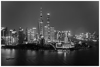 Shanghai skyline at night from above. Shanghai, China ( black and white)