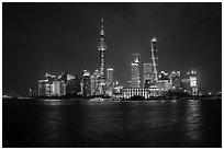 City skyline above Huangpu River at night. Shanghai, China ( black and white)