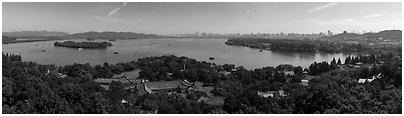 West Lake and city skyline. Hangzhou, China (Panoramic black and white)