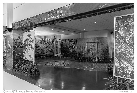 Green relaxing zone, Taiwan Taoyuan International Airport. Taiwan (black and white)