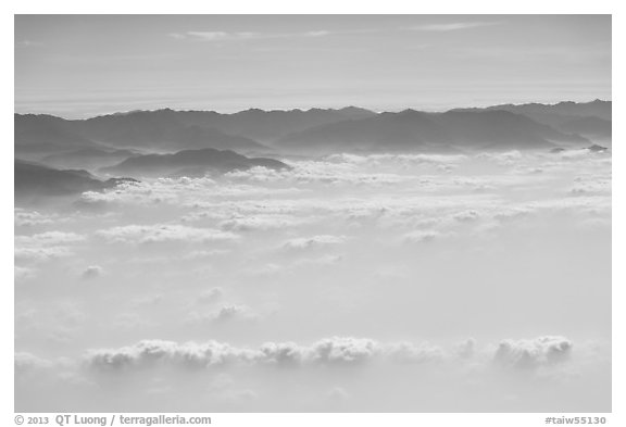 Aerial view of mountains above cloud layer. Taiwan