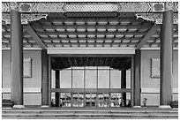 National Theater with reflections of National Concert Hall. Taipei, Taiwan (black and white)