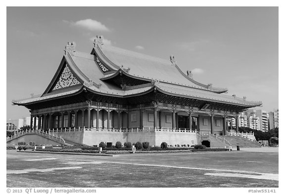 National Concert Hall on Chiang Kai-shek memorial grounds. Taipei, Taiwan (black and white)