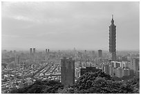 Taipei skyline with Taipei 101 tower. Taipei, Taiwan ( black and white)