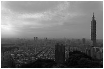 Taipei skyline from above at sunset. Taipei, Taiwan ( black and white)