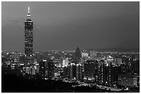 City skyline at dusk with Taipei 101 tower. Taipei, Taiwan (black and white)