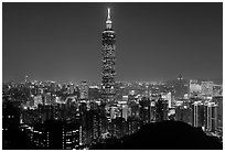 Xinyi district and Taipei 101 at night. Taipei, Taiwan (black and white)