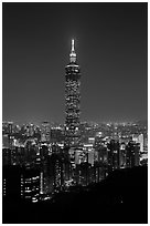 Taipei 101 tower from above at night. Taipei, Taiwan ( black and white)