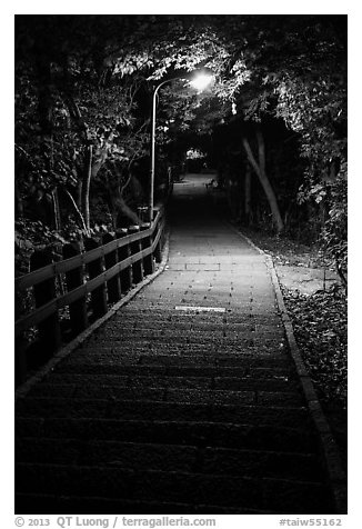 Elephant Mountain stairs at night. Taipei, Taiwan (black and white)