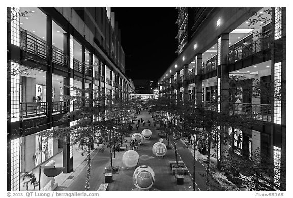 Shopping mall at night. Taipei, Taiwan (black and white)