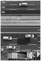 Taxis on street seen from above. Taipei, Taiwan ( black and white)