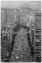 Old town center boulevard from above. Taipei, Taiwan ( black and white)