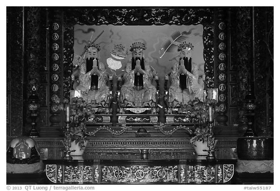 Main altar, Guandu Temple. Taipei, Taiwan (black and white)