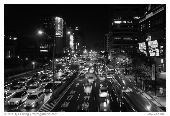 Traffic by night. Taipei, Taiwan (black and white)