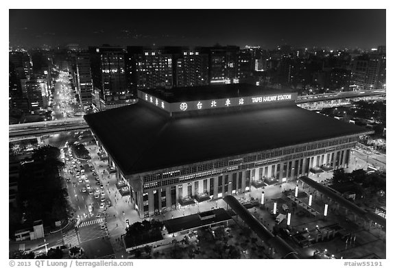 Central station seen from above by night. Taipei, Taiwan