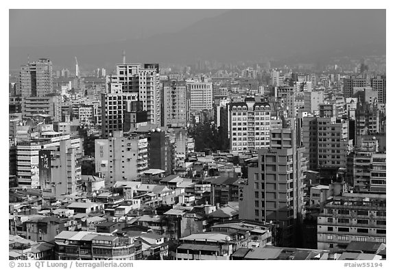 Old town center buildings from above. Taipei, Taiwan (black and white)